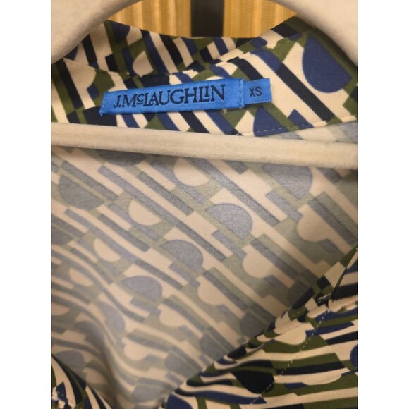 J.McLaughlin XS Womens Patterned Shirt Dress Knee Length Belted Preppy Stretchy - Picture 3 of 8